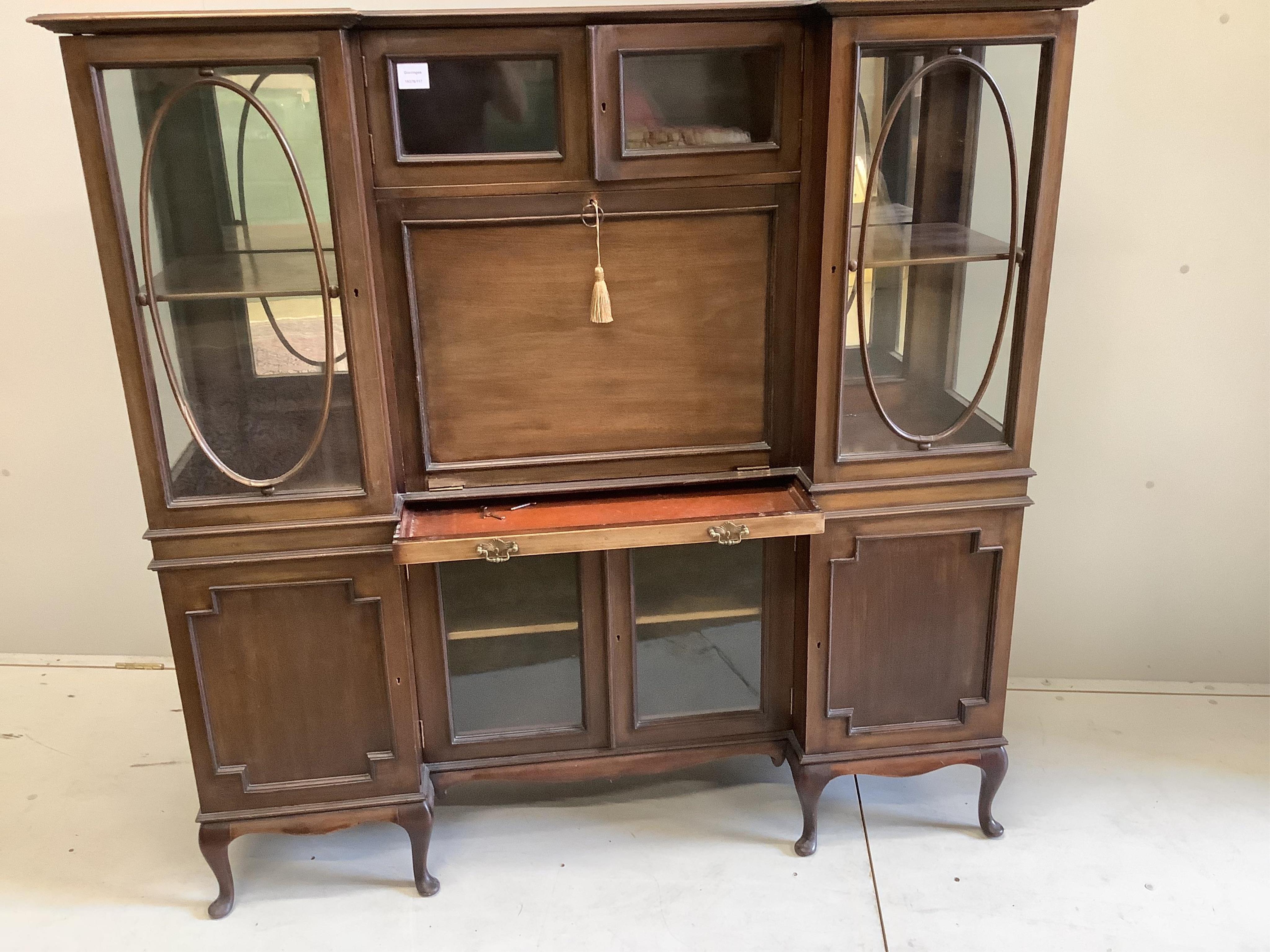 An Edwardian mahogany bureau bookcase, width 137cm, depth 36cm, height 137cm. Condition - poor